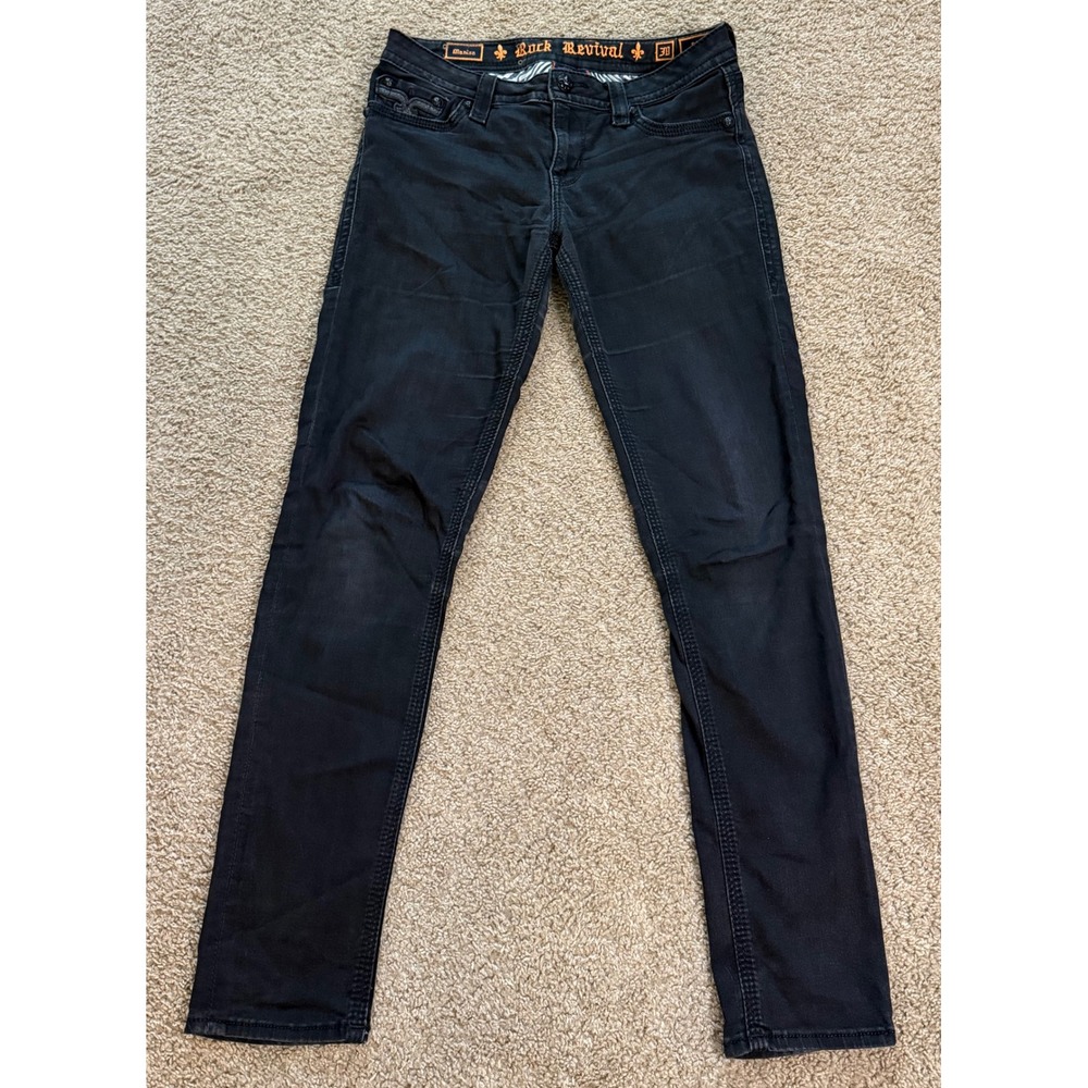 Rock Revival Manisa S3 Skinny Jeans Black Denim Low Rise Size 30 RJ8144S3